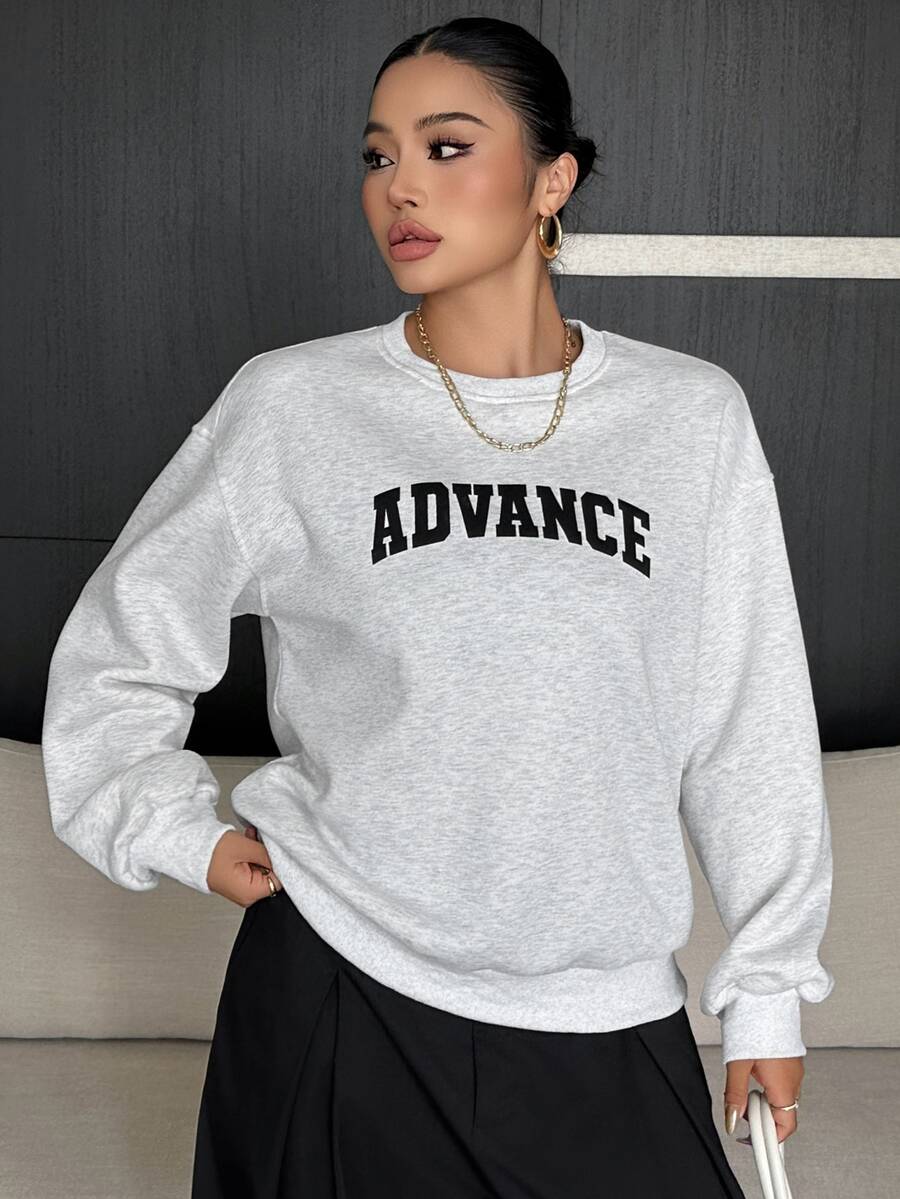 Livesso Letter Print Loose Round Neck Sports Casual Streetwear Loose Spring Autumn New Sweatshirt - Light Grey - View 1