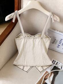 GlowEve Women's Summer Casual Front Button Camisole Beige Denim Top - White - View 2