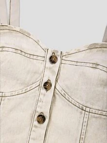 GlowEve Women's Summer Casual Front Button Camisole Beige Denim Top - White - View 7