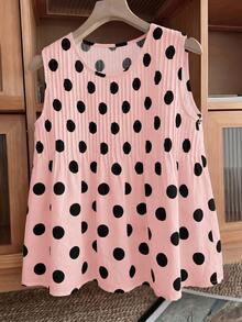 SHEIN LUNE Plus Size Summer Casual Polka Dot Print Tank Top - Multicolor - View 1