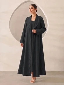 Graceveil 女款純色休閒優雅翻領寬鬆長款睡袍 - 黑色 - 查看 5