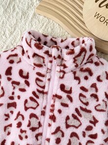 SHEIN 女嬰可愛百搭休閒毛絨碎花長袖冬季外套 - 彩色 - 查看 3