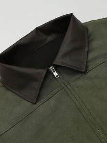 SHEIN Women's Autumn/Winter Casual Outing Commute Suede Fleece Loose Long Sleeve Jacket - Army Green - View 5