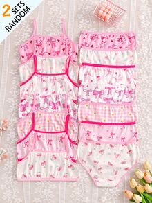 3 conjuntos aleatorios de camisola básica con estampado de lazo, cereza y margarita rosa dulce para niña preadolescente, conjunto de triángulo - Multicolor - Ver 2