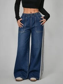 Jeanoix Plus Size Women's Casual Versatile Daily Wear Denim Jeans With Pockets - Blue - View 5
