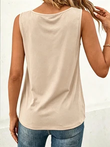 EMERY ROSE Camiseta de tirantes casual versátil de unicolor para el verano - Naranja Coral - Ver 2