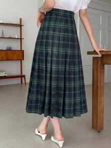 DAZY Women's Plaid Casual Versatile Daily Wear Skirt - Teal Blue - View 2