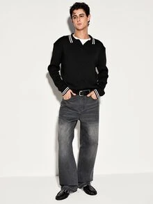 Colvenic 男士輕奢休閒高品質生活灰色水洗丹寧直筒長褲 - 灰色 - 查看 6