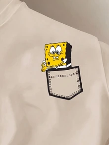 SpongeBob SquarePants | SHEIN Daypath 深卡其色標準版型男士短袖T恤 - 卡其色 - 查看 2