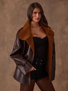 SHEIN BAE Women's Autumn Fashion Vintage Double-Breasted Jacket - Coffee Brown - View 6
