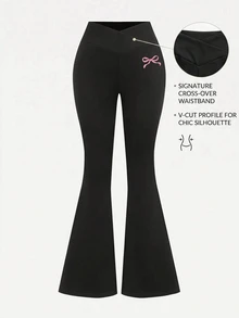 Tween Girls Long Pants, Casual Minimalist Bow Element, Suitable For All Seasons - Black - View 3
