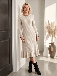 Miaspire Women's Long Sleeve Dress With Ruffle Hem For Middle-Aged And Elderly - Apricot - View 4