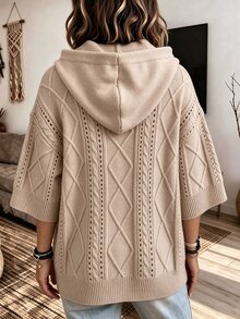 SHEIN 女款秋季休閒純色連帽毛衣 - 杏色 - 查看 4