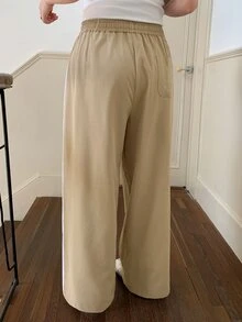 Dazy Plus Elastic Waist Patchwork Webbing Loose Street Style Long Pants All Season Sports Casual Fall - Khaki - View 2