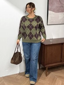 SHEIN Frenchy كنزة صوفية نسائية مقاس كبير برقبة دائرية وتصميم جانبي مهترئ فضفاضة وكاجوال ومريحة - متعدد الألوان - مشاهدة 2