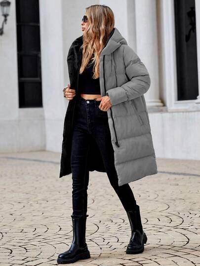 EURMUSE Women's Winter Long Sleeve Hooded Padded Coat With Pockets