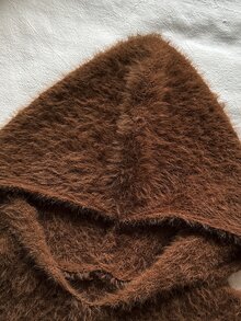Young Girls Faux Mink Fur Hooded Pullover Sweater - Brown - View 4