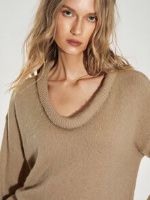 ATUI Studio Women's Solid Color Casual Daily Long Sleeve Sweater - Brown - View 7