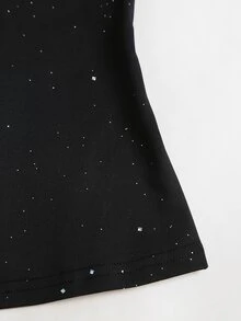 Sweetra Women's Black Sequin Simple Casual Comfortable Versatile U-Neck Tank Top - Black - View 6