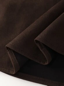 SHEIN Suede Velvet Fashion New Elegant Long Sleeve V-Neck Dress - Brown - View 7