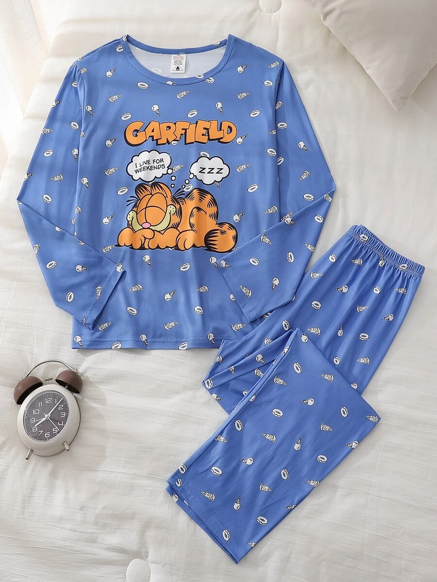GARFIELD | SHEIN Tween Girl Cute Cartoon Print Long Sleeve Top And Pants Loungewear Set - Multicolor - View 1
