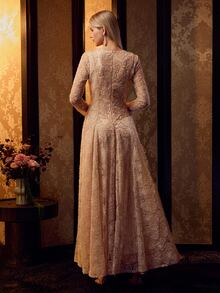 MOTF Soiréza ELEGANT WOMEN ROUND NECK LONG SLEEVE 3D FLORAL BEADED EMBROIDERY MAXI GOWN FOR FORMAL EVENING PARTY - Champagne - View 3