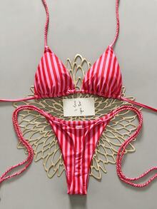 Swim SXY 女款兩件式分體比基尼，印花性感沙灘泳衣，度假穿搭 - 粉色 - 查看 1