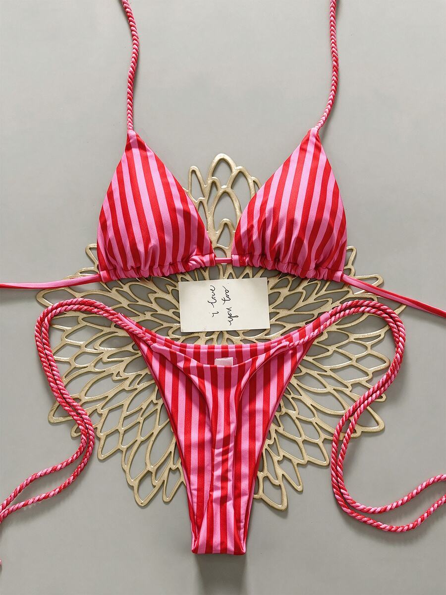Swim SXY 女款兩件式分體比基尼,印花性感沙灘泳衣,度假穿搭 - 粉色 - 查看 1