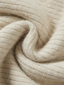 SHEIN Franclia Soft Oatmeal Color Semi-High Neck Knit Base Layer, Vertical Ribbed Texture With Excellent Elasticity, Slim Fit And Flattering Silhouette, Delicate Rolled Collar Design - Apricot - View 4