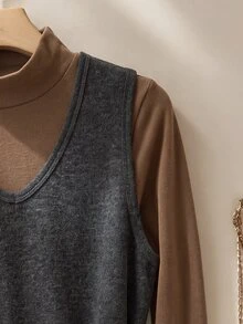 Rusticease Middle-Aged Women Autumn/Winter Casual Solid Color Top & Vest Set - Multicolor - View 4