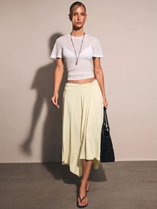 COSMINA Women's Casual Elegant Asymmetric Skirt - Apricot - View 2