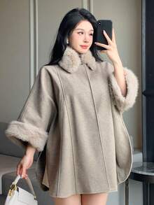 DAZY Women's Vintage Elegant Faux Fur & Wool Blend Coat - Apricot - View 8