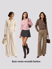 SHEIN BASICS 女款溫柔風百搭鈕扣長袖針織開襟衫 - 鵝黃色 - 查看 10
