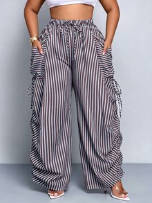 SOLERSUN Celana Panjang Wanita Putih Kasual Gaya Boho dengan Tali Serut, Potongan Longgar, Desain Saku Serbaguna, Cocok untuk Perjalanan Musim Gugur, Acara Formal, dan Liburan Musim Gugur - Coklat - View 5