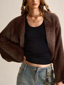 SHEIN Autumn/Winter Fashion Gradient Ombre Dolman Sleeve Cardigan Sweater - Coffee Brown - View 4