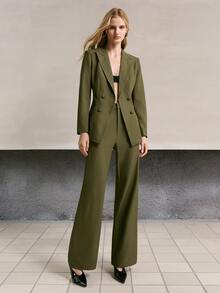 MOTF PREMIUM PEAK COLLAR DOUBLE BREASTED BLAZER - Green - View 4