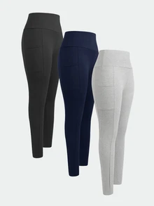 SHEIN Girlism 驚喜盒子 [隨機6件商品，發送3件] 青少年女孩針織純色高腰運動瑜伽單車短褲、手機包，3件套 - 藏蓝色 - 查看 1