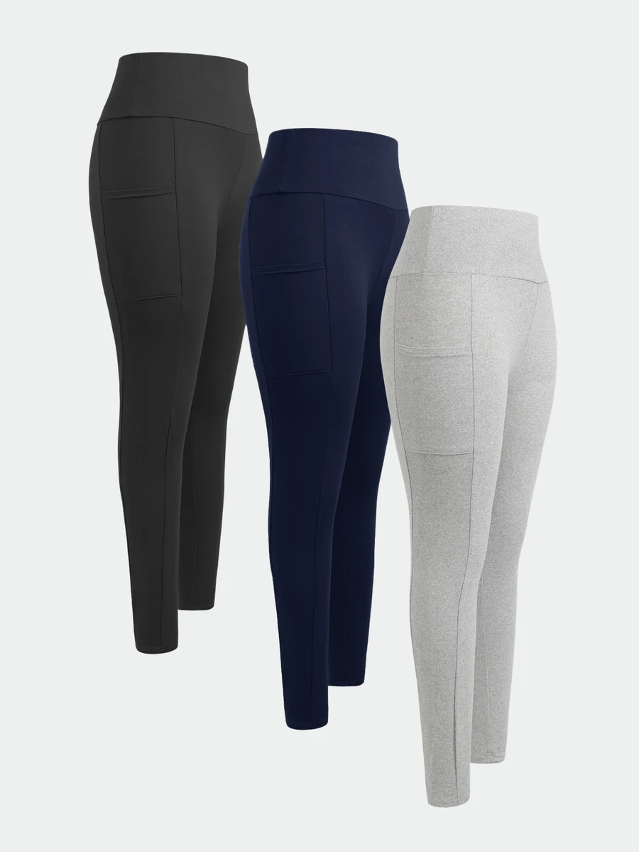 SHEIN Girlism 驚喜盒子 [隨機6件商品，發送3件] 青少年女孩針織純色高腰運動瑜伽單車短褲、手機包，3件套 - 藏蓝色 - 查看 1