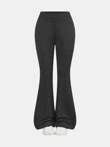 SHEIN Girlism NovaGlow 青少年女孩運動休閒日常針織素色開襟外套與喇叭褲套裝 - 深灰色 - 查看 7