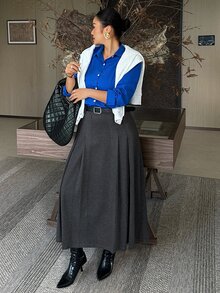 Dazy Plus Fun & Quirky Commuter Office Wear Ruched Design Straight Casual Mid-Length Skirt - Grey - View 4