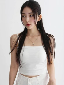 DAZY 女款休閒百搭純色短版內墊胸墊細肩帶背心 - 白色 - 查看 6