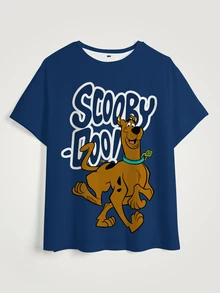 SCOOBY-DOO X SHEIN Plus Size Letter Cartoon Print Casual Daily Wear T-Shirt - White - View 7