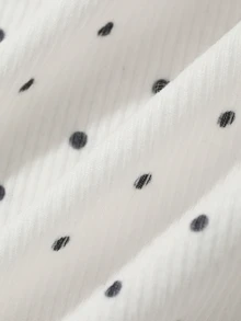 Dazy Plus Fashion Polka Dot Contrast Lace Waist-Cinching Sexy Elegant Slim Fit Long Sleeve White T-Shirt Autumn High Tea Formal - White - View 4