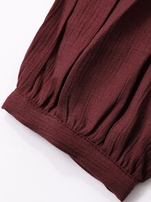 Dazy Plus Korean Style Red Office Wear Tie-Neck Round Collar Petal Sleeve Commuter Blouse - Burgundy - View 6