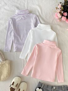 Cozy Pixies 女嬰女童印花羅紋高領套頭針織內搭T恤 3件套 休閒日常百搭 柔軟舒適 - 彩色 - 查看 2