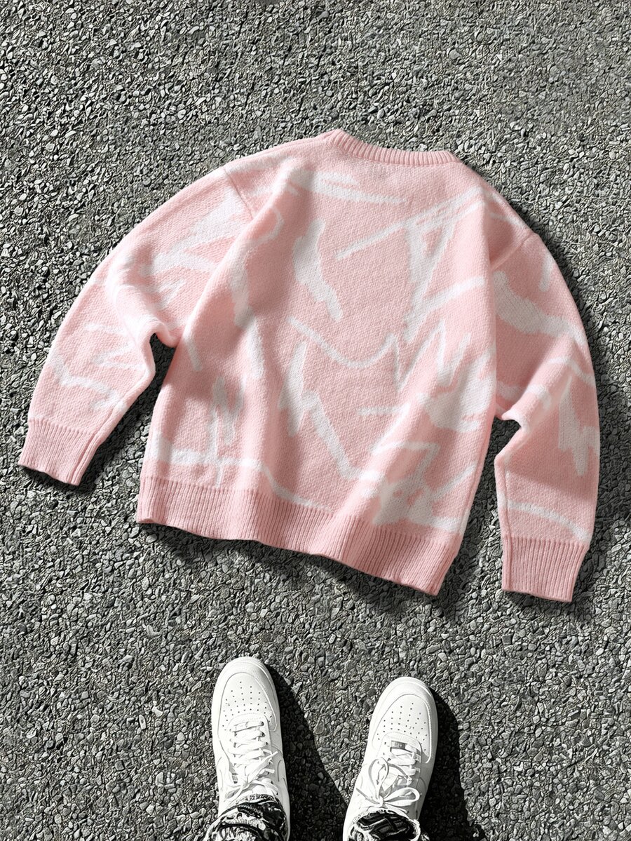 Manfinity Hypemode Men's Colorblock Crew Neck Long Sleeve Casual Versatile Sweater - Baby Pink - View 1