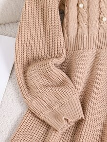 Girls' Autumn/Winter Fashion Handmade Beaded Heavy Craft Twisted Rope A-Line Long Sleeve Dress - Camel - View 4