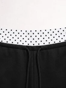 SHEIN Teen Girl Teen Girls Grey Knit Drawstring Casual Long Pants - Black and White - View 5