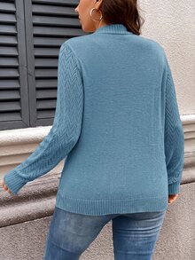 SHEIN LUNE 大尺碼休閒百搭純色藍色針織開襟衫 女款修身開襟衫 適合秋冬 - 淺藍色 - 查看 2