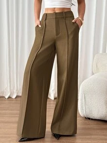 SHEIN PETITE Fashionable Versatile Commuter Wide Leg Suit Pants - Green - View 5